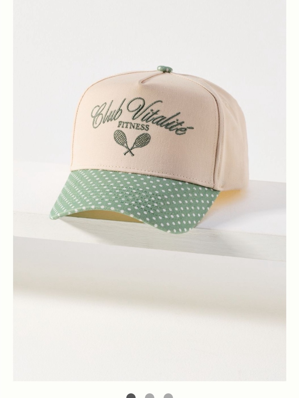 Anthropologie Two-Tone Polka Dot Baseball Cap in Cream and Sage TENNIS